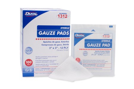 Pad Gauze Dukal™ Cotton 12-Ply 3 X 3 Inch Square Sterile by Dukal Corporation  ID 1312